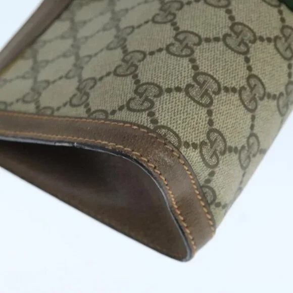 GUCCI GG Supreme Web Sherry Line Clutch Bag PVC Beige Red